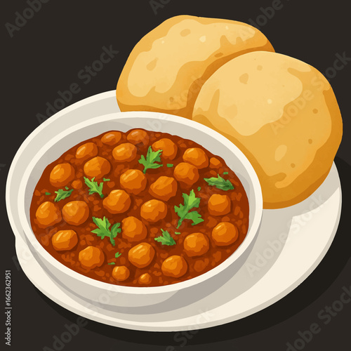 Savor the rich, aromatic flavors of a traditional Indian chole bhature meal, perfectly presented for your culinary content needs.