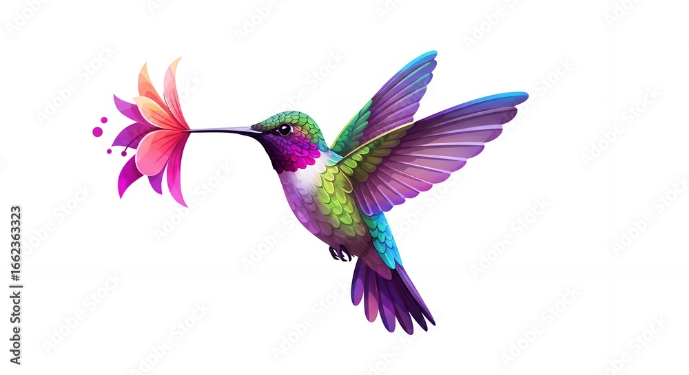 Fototapeta premium Mid-flight Hummingbird Illustration