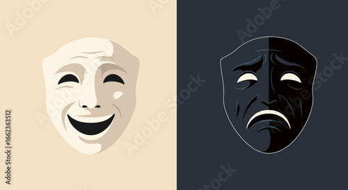 Exploring the duality of emotions joy and sadness in artistic expression graphic design digital art abstract environment front view concept. Vector illustration