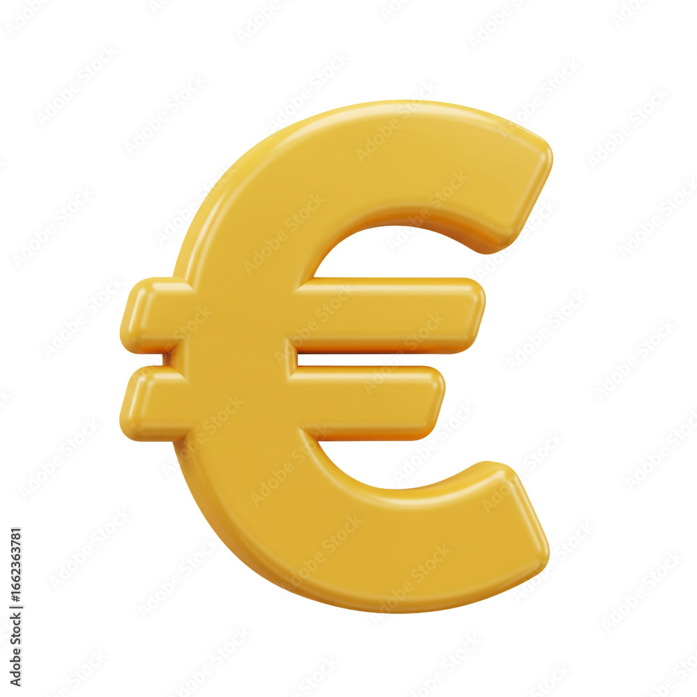 Obraz premium A vibrant, golden-yellow Euro symbol, rendered in a three-dimensional style, stands out against a stark black background, creating a visually striking image.