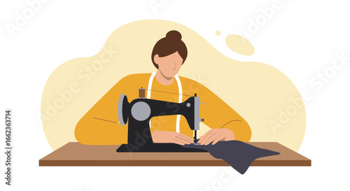 Sewing techniques showcase home workspace digital illustration creative environment close-up view craftsmanship concept. Vector illustration