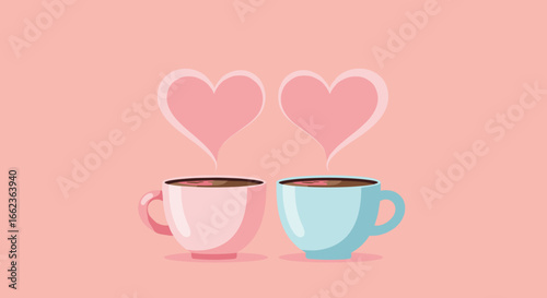 Romantic coffee moments cozy digital illustration warm atmosphere eye-level view love and connection. Vector illustration
