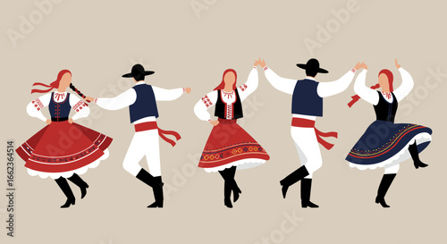 Traditional dance performance folk festival art cultural setting dynamic viewpoint celebrating heritage. Vector illustration