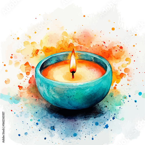 Candle Glowing Winter Night, watercolor vector, isolated on a white background.