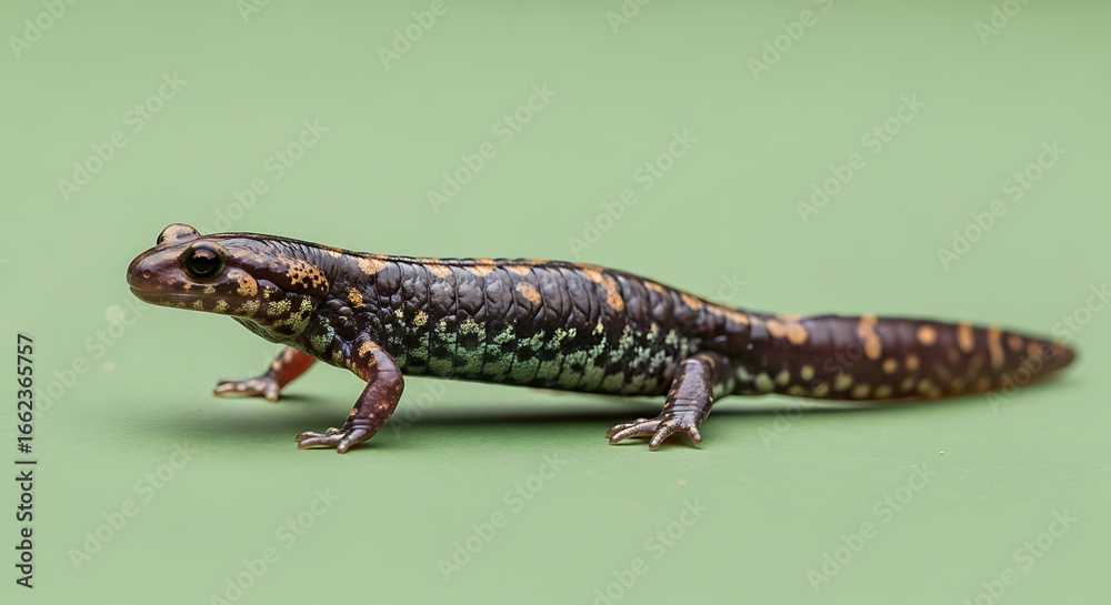 Naklejka premium Close-up of a Spotted Salamander Against a Green Background