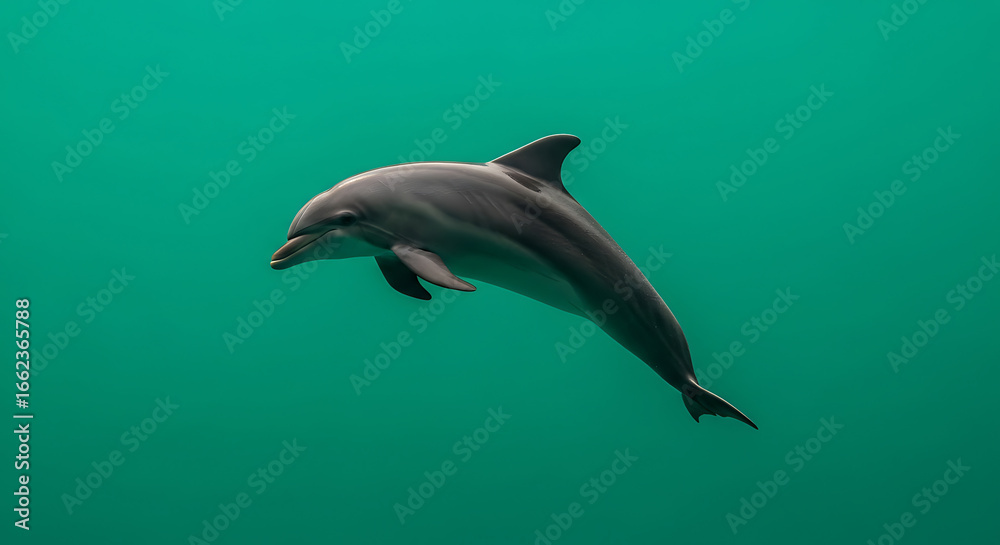 Fototapeta premium Graceful Dolphin Swimming in Clear Green Ocean Water