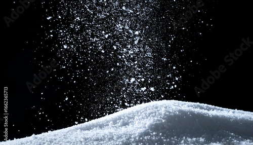 Wallpaper Mural White snow falling onto a snowy surface against a stark black background, emphasizing winter texture and dynamic movement. Torontodigital.ca