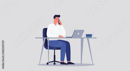 Business call in modern office remote work environment graphic illustration professional setting. Vector illustration