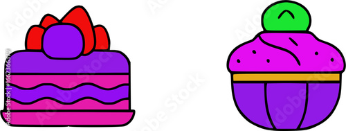 Purple and Pink Cake and Cupcake.