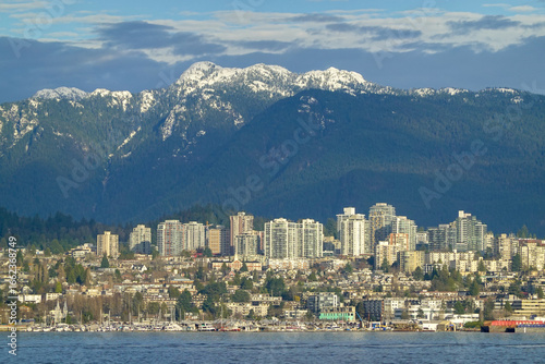 North Vancouver skyline beneath snowy mountains