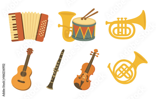 Cinema icons: vintage camera, film reel, theater mask, megaphone, stage curtain
