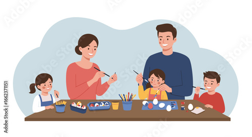 Family crafting fun home illustration creative space indoor bonding activities. Vector illustration