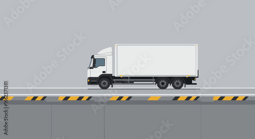 Delivery truck transporting goods on a road urban environment digital illustration side view logistics concept. Vector illustration