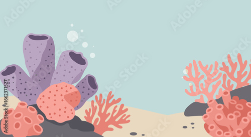 Underwater coral reef exploration ocean floor digital art marine environment vibrant colors nature's beauty. Vector illustration