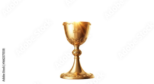 Golden chalice with cross symbol on black background for eucharist and holy communion concept design