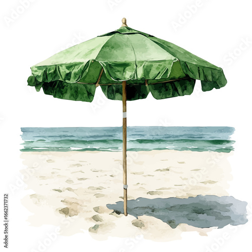 Beach Umbrella, watercolor illustration vector, isolated on a white background.
