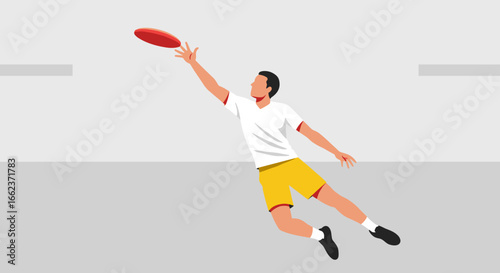 Dynamic youth engaging in toss at indoor gymnasium - minimalist digital art showcasing active movement and energy. Vector illustration