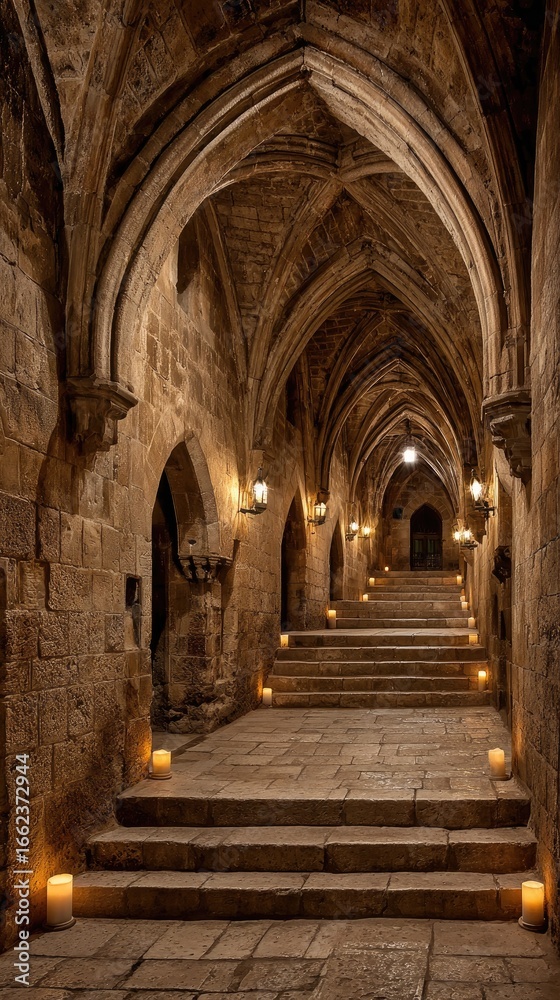 Fototapeta premium Arched Hallway with Stone Steps