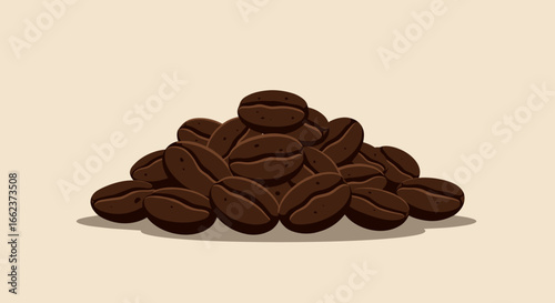 Coffee bean pile coffee shop digital illustration minimalist style top view beverage culture. Vector illustration