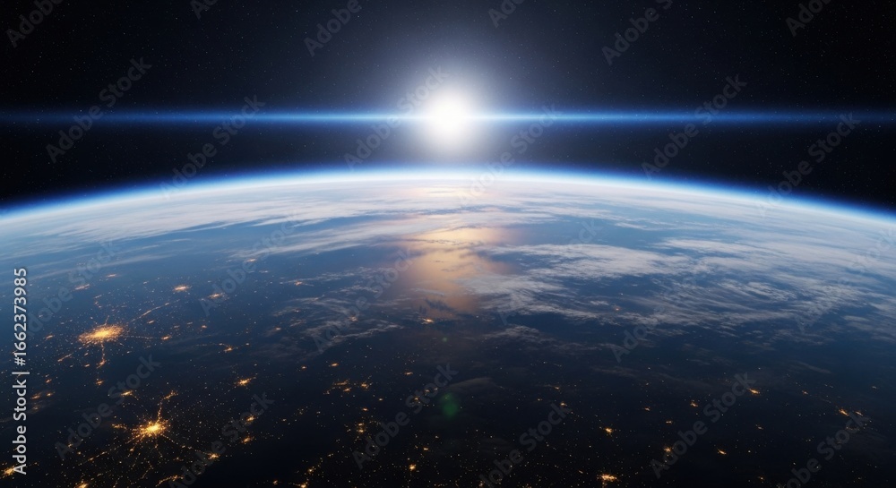 Obraz premium Expansive perspective: View of Earth and the sunrise from space observatory