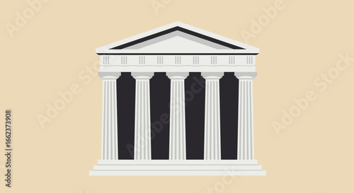 Architectural concept of a classic greek temple virtual space digital illustration minimalist style front view timeless design. Vector illustration