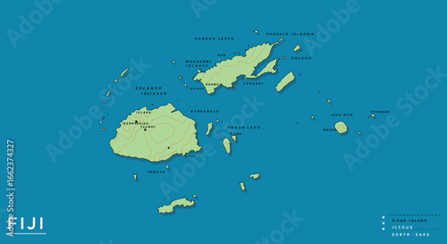 Exploring the beautiful islands of fiji travel guide nature map tropical environment aerial view adventure awaits. Vector illustration