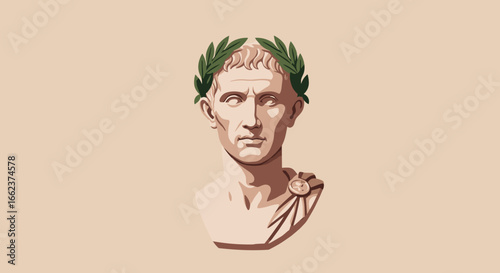 Celebrating ancient leadership julius caesar's bust historical art museum classical environment artistic perspective. Vector illustration