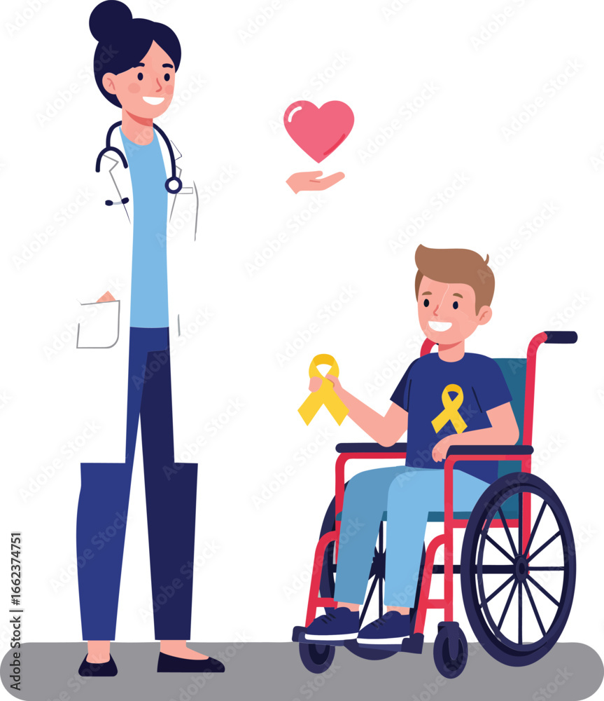 custom made wallpaper toronto digitalDoctor and disabled boy in wheelchair holding yellow ribbons for support and care vector illustration