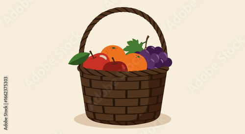 Fresh harvest colorful fruits in a wooden basket indoor still life vibrant display aesthetic appeal. Vector illustration