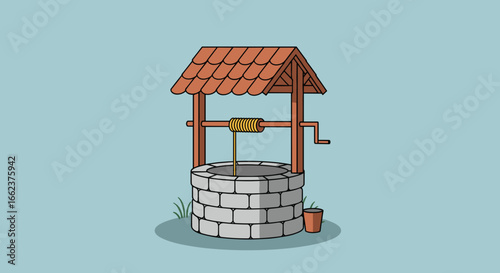 Water well drawing simple illustration home setting minimalist design creative concept. Vector illustration