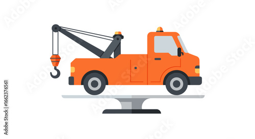 Towing action with crane truck urban environment digital illustration vertical view vehicle concept. Vector illustration