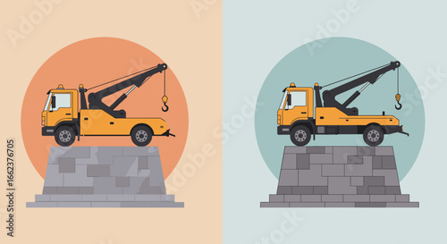 Tow truck operations displaying strength and versatility in urban settings graphic illustration conceptual design. Vector illustration