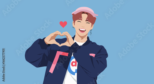 Joyful heart gesture digital illustration youthful vibes playful environment colorful style. Vector illustration