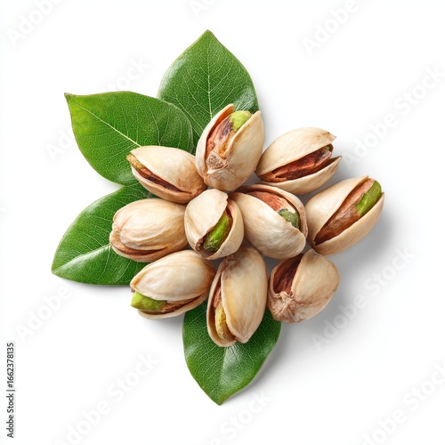 Wallpaper Mural A cluster of delicious pistachio nuts with green leaves, representing a healthy snack option Torontodigital.ca