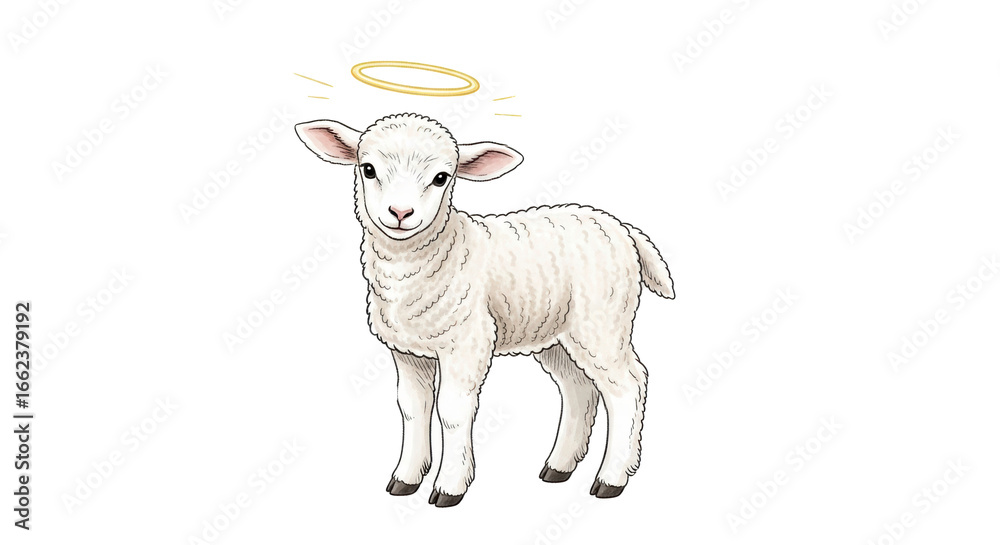 Obraz premium Cute lamb with halo vector illustration for easter religious design and spring holiday decoration art