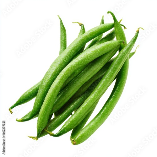 Freshly harvested green beans arranged for display, showcasing their vibrant color and healthy appearance