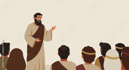 Philosophical discussion ancient forum illustration educational setup front view cultural exchange. Vector illustration
