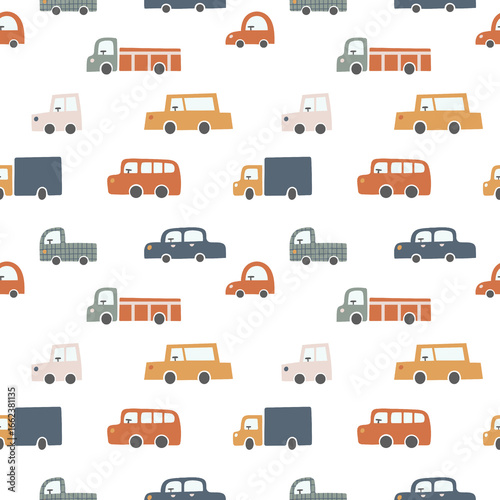 colorful cartoon vehicle seamless pattern