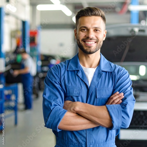 Mechanic smiling in garage