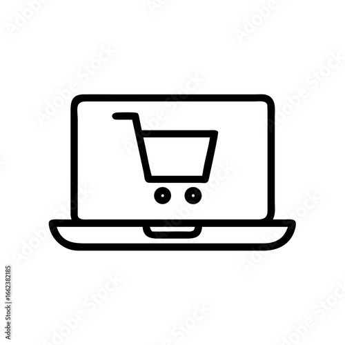 A laptop screen displaying a shopping cart icon
