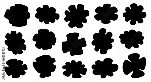 Diverse Shapes of Black Floral Silhouettes on White Background for Decorative Design and Creative Projects requiring versatile floral elements