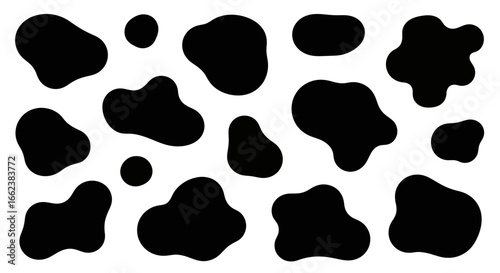 Black and White Cow Spots Pattern Background Graphic Resource for Textiles, Fashion, Branding, and Creative Projects Requiring an Animal Print Aesthetic.