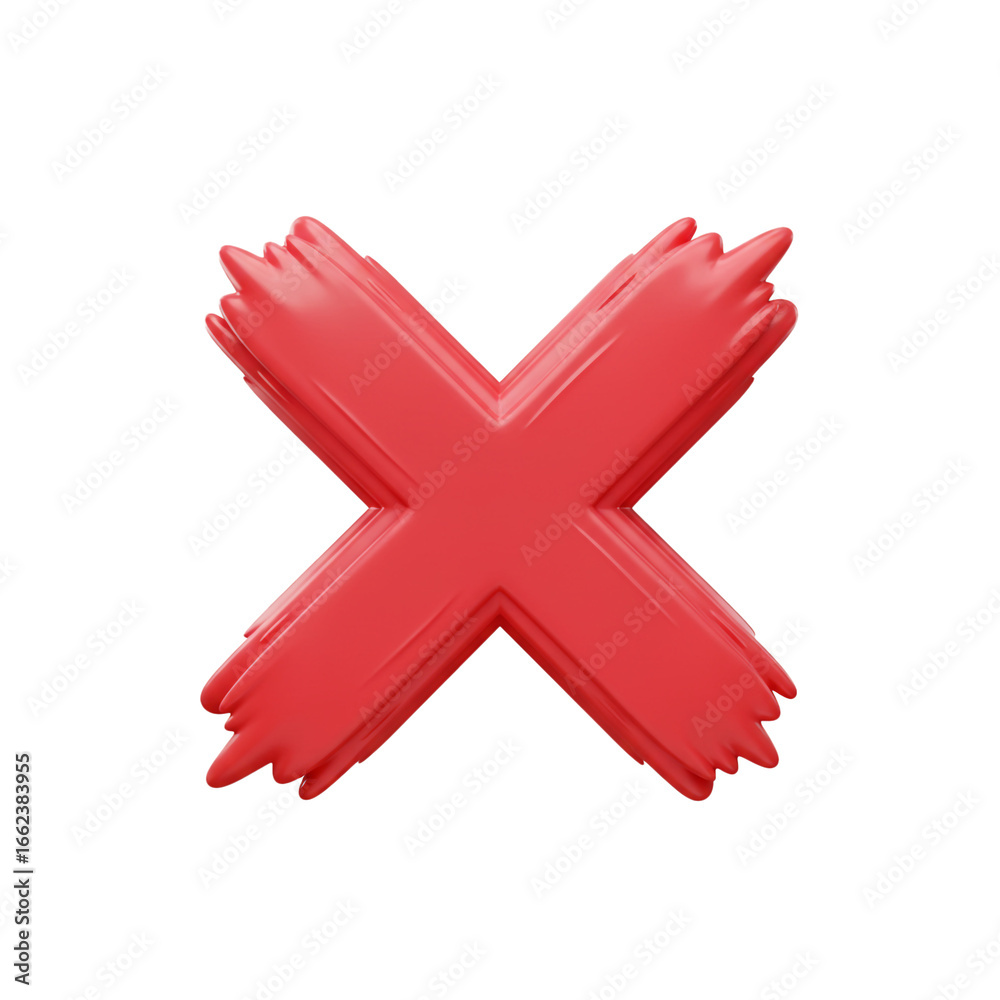 Obraz premium A vibrant, three-dimensional rendering showcases a bold, red '' symbol, meticulously crafted with a textured, brushstroke effect against a stark, black backdrop, creating a striking visual.