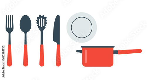 Minimalist Kitchen Utensils and Cookware Illustration for Recipe Blogs, Culinary Guides, and Food-Related Educational Materials