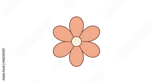 Simple retro groovy flower icon with six petals in a minimalist flat design style isolated on a white background