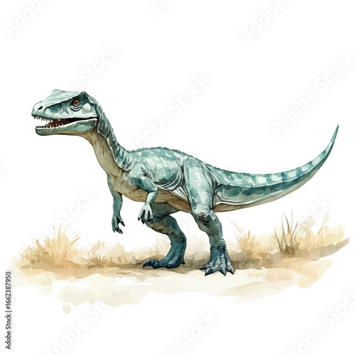 watercolor of Allosaurus, vector, isolated on a white background.