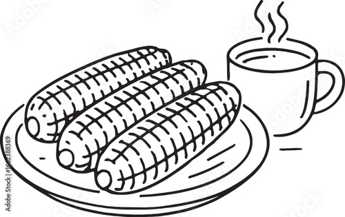 a plate of corns and a cup of coffee