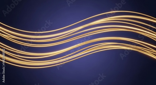 Glimmering gold threads against dark blue backdrop create abstract flow pattern