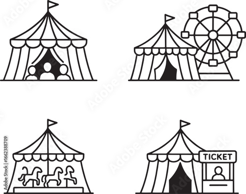 set of Circus tent linear vector