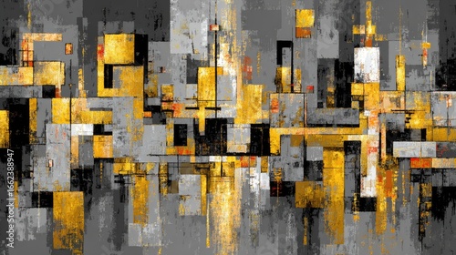 Abstract Squares Gold and Gray